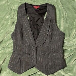 2000s ELLE Pinstripe Gray Vest Size Small